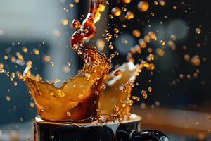 A cup of coffee being splashed with liquid, background photo
