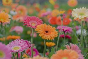A Field of Colorful Flowers with Many Different Colors Background photo