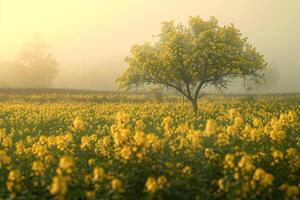 A Tree in a Field of Yellow Flowers Background photo