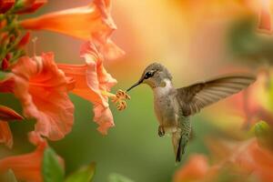 Hummingbird hovering over a flower, hummingbird, flower, nature, background photo