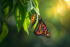 Monarch butterfly emerging from its chrysalis background photo
