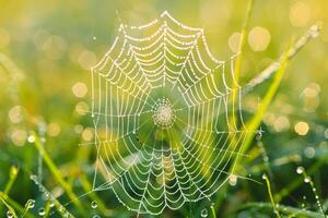 Spider Web Covered with Dew Drops Background photo