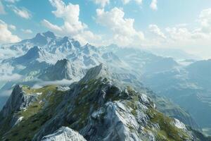 A Mountain Range with Clouds and Grass Background photo