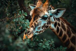 Giraffe Eating Leaves from Tree Background photo