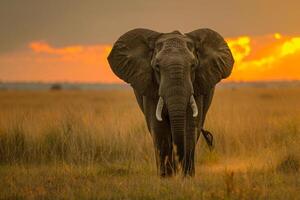 Elephant Walking in Grass Background photo