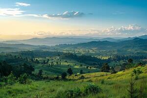 a view of a beautiful valley with a mountain in the background background photo