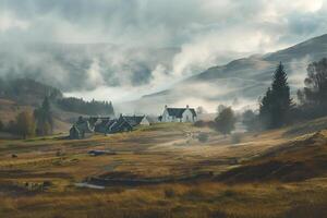 A Misty Morning in the Highlands of Scotland, nature background photo