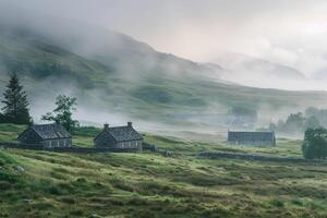 A misty morning in the Scottish Highlands, background photo