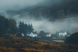 A foggy morning in the Scottish Highlands, background photo