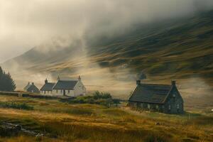 A misty morning in the Highlands, background photo