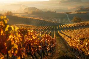 a vineyard field with trees and vines in the fall background photo