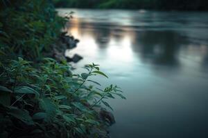 a river with a boat in the water background photo