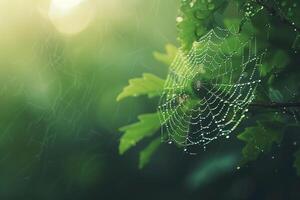 spider web with dew drops on it background photo