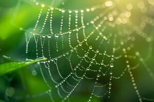 spider web with dew drops on it background photo
