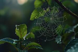 Spider Web Covered with Dew Drops Background photo