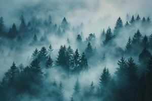 Foggy forest with trees in the background photo