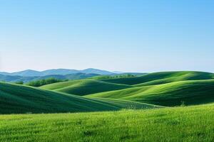 a green field with hills in the background photo