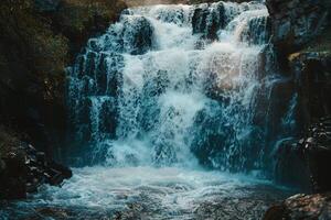 a waterfall in the middle of a forest background photo