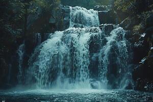 a waterfall is shown in the dark with the sun shining background photo