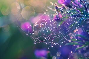 spider web with dew drops on it background photo
