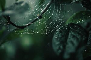 a spider web with dew drops on it background photo