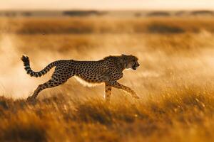 a cheetah running across a field background photo