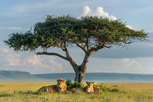 a tree with a lion under it background photo
