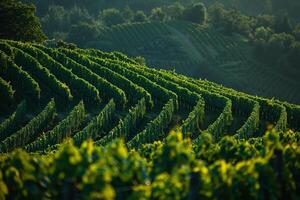 a vineyard with rows of green vines background photo