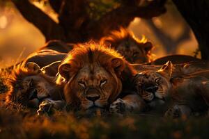 lions resting in the shade of a tree background photo