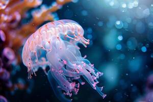 a jellyfish floating in the water background photo