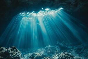 The Sun Shines Through the Water in a Cave Background photo