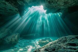 Sunbeams Shine Through the Cave Entrance Background photo