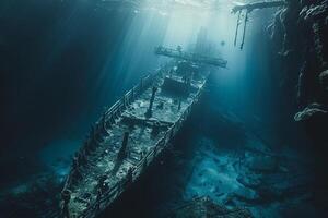 An Underwater View of a Ship in the Ocean Background photo