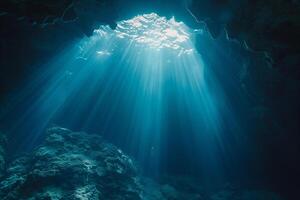 A Cave with Sunlight Shining Through the Water Background photo