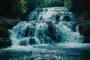 A Waterfall in the Middle of a Forest Background photo