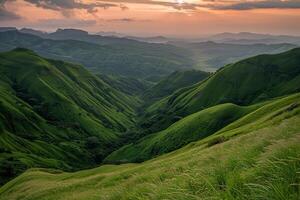a view of a mountain range at sunset background photo