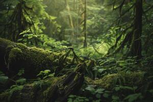 A Forest with Green Moss and Trees with a Scenic Background photo