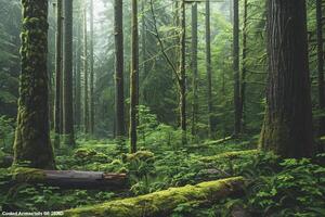 A Forest with Green Mossy Trees and Trees with a Scenic Background photo