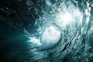 A View of a Wave Breaking in the Ocean with a Scenic Background photo