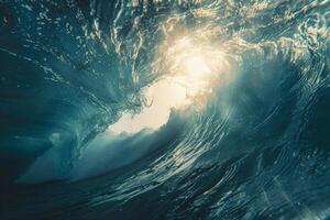 A View of the Inside of a Wave with a Scenic Background photo