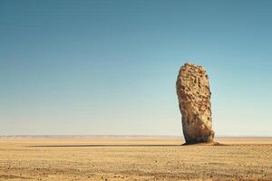 A Large Rock in the Middle of a Desert with a Scenic Background photo
