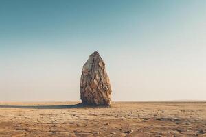 A Rock in the Middle of a Desert with a Scenic Background photo
