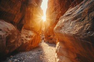 The Sun Shines Through the Canyon in the Desert Background photo