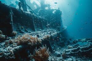 An Underwater View of a Shipwreck with Background photo