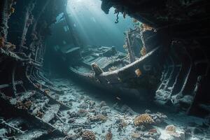An Underwater View of a Shipwreck with Background photo