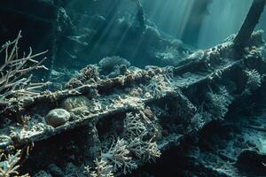 A Shipwreck Covered in Coral and Algae with Background photo