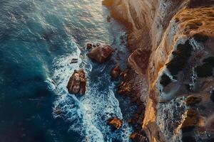 An Aerial View of the Ocean and Cliffs Background photo