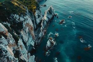 Aerial View of Cliffs and Sea in the Ocean Background photo