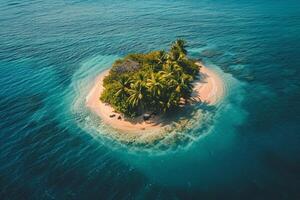 island in the middle of the ocean with palm trees background photo