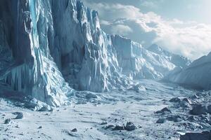 a large ice wall with snow and ice background photo